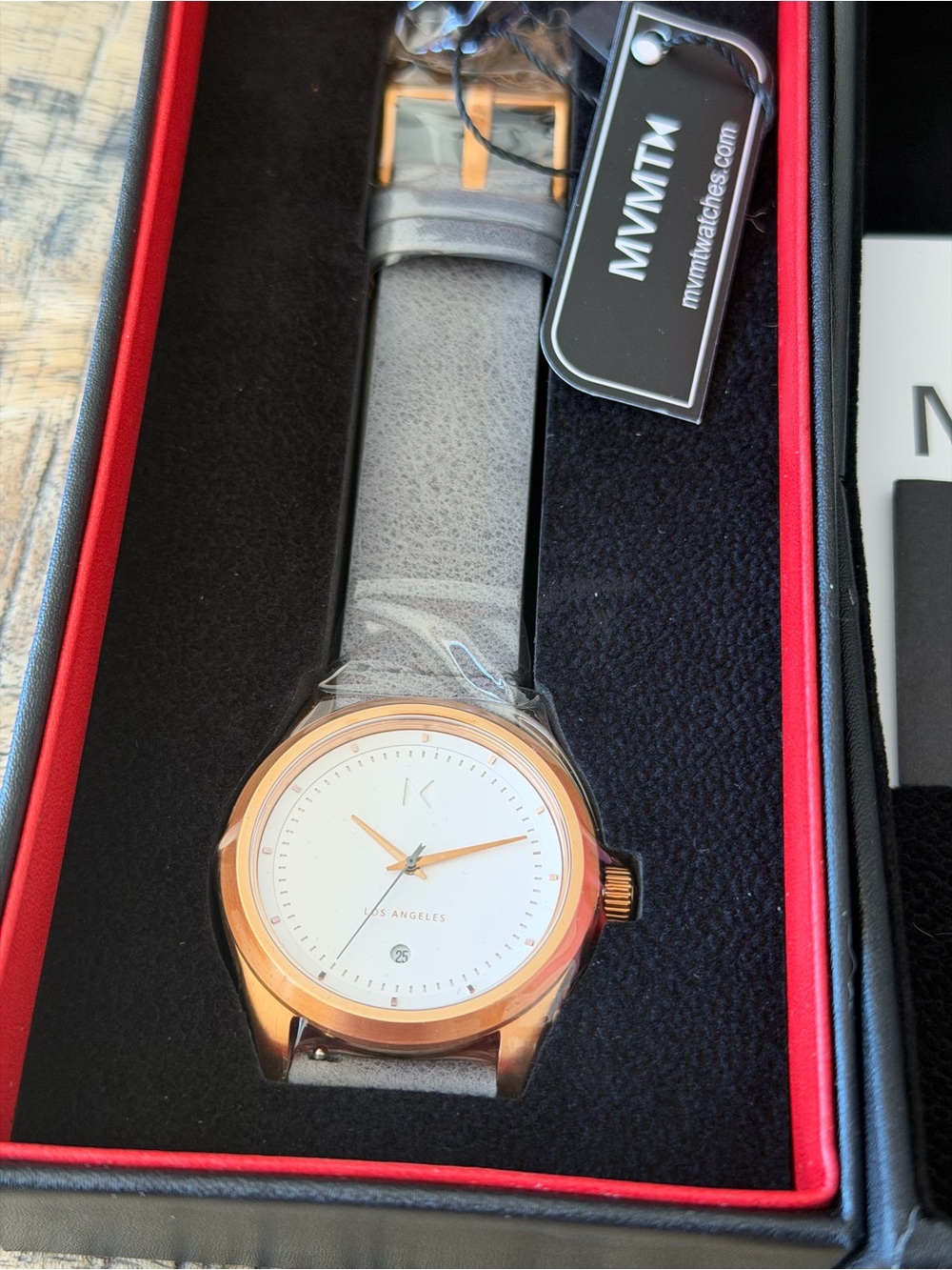 NEW MVMT Rose Gold Watch w/ Grey Leather Strap + Box & Papers - Picture 2 of 8